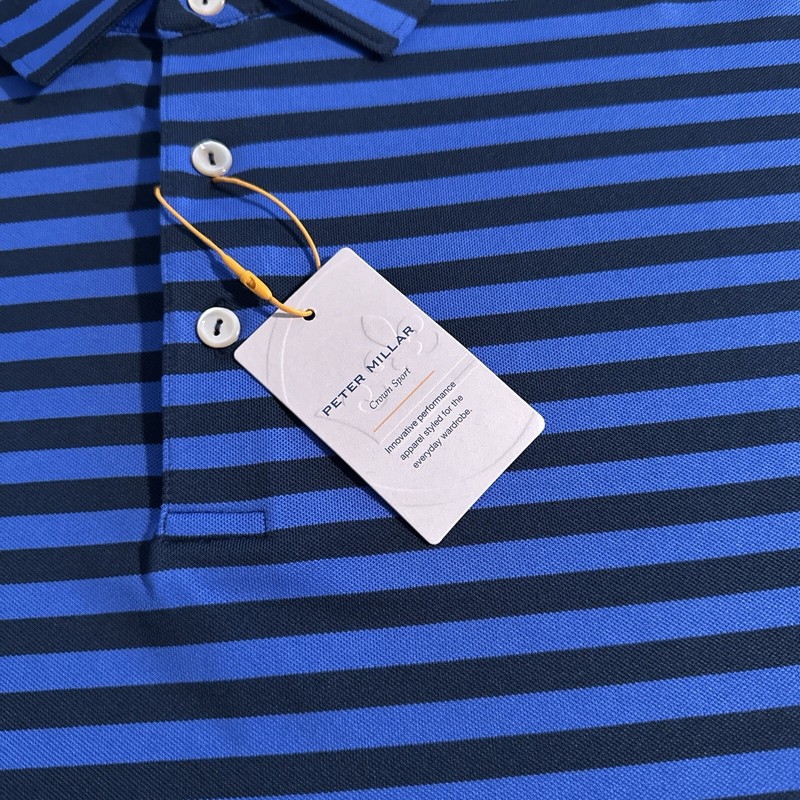 NEW Peter Millar Summer Comfort Men’s Size XL Navy Striped Mesh Golf Polo Shirt