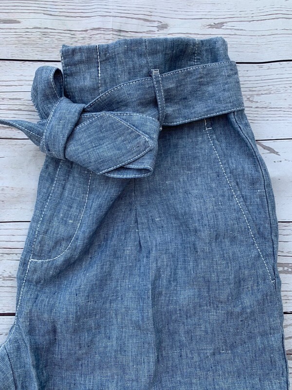 LAUREN Ralph Lauren Sz 0 Women's Blue Belted 100% Linen Crop Pants gallery
