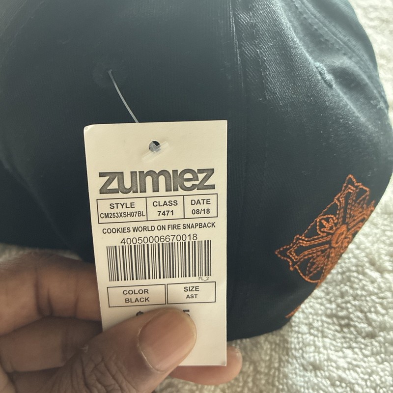 Cookies World On Fire Snapback Hat Black Flame Logo Adjustable Cap Zumiez NWT gallery