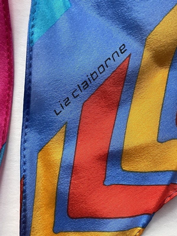 RARE Pair LIZ CLAIBORNE 80s Pattern SILK Pencil SCARVES Vintage Geometric SHAPES gallery
