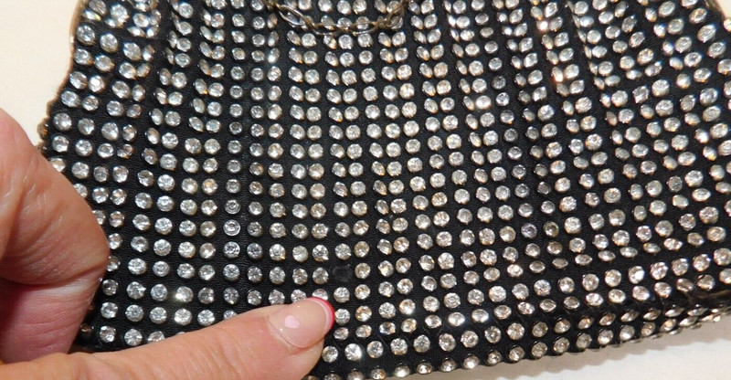 ANTIQUE JOLLES BLACK EVENING PURSE WITH AUSTRIAN CRYSTAL~5 3/8" X 6 1/2" gallery