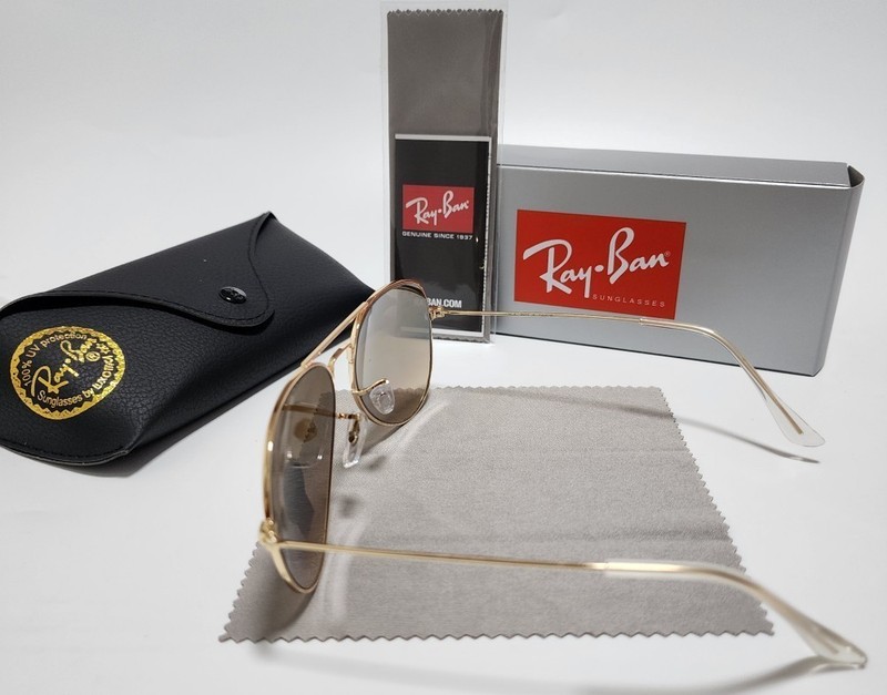 New Ray-Ban RB3025 Aviator Sunglasses Gold Frame Glass Gradient Brown Lens 58mm！ gallery