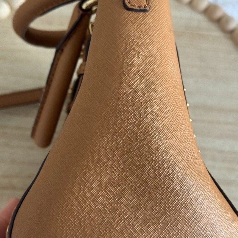 Michael Kors Grommet Satchel Bag Convertible Crossbody Leather Purse Gold Black gallery