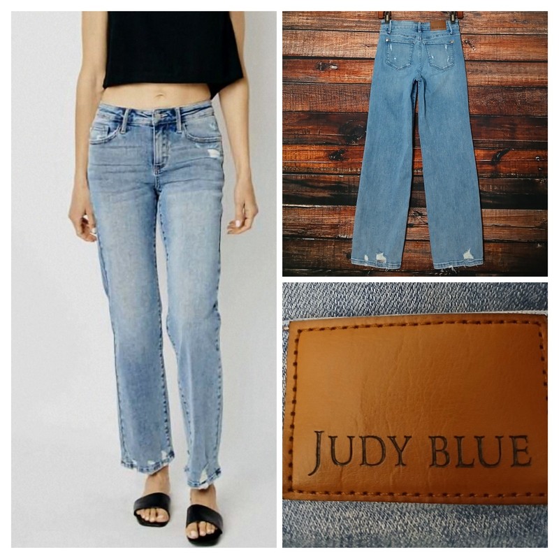 Judy Blue Jeans 1 25 Straight Fit Baggy Distressed Blue Denim Stretch
