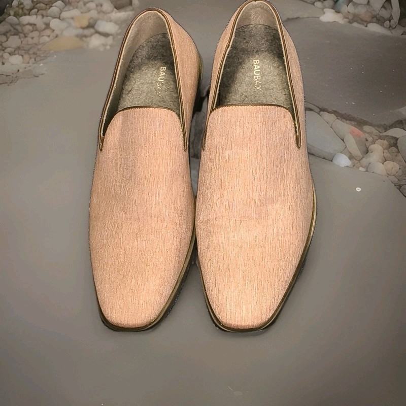 BAUBAX Men’s Loafers Casual Slip-On Dress Shoes Beige Textured Fabric Size 12