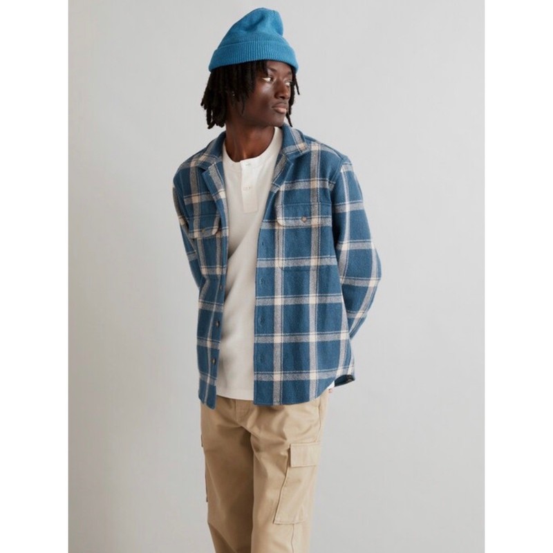 Madewell Italian Fabric Flannel Shirt Jacket Mens M Blue Plaid Easy Fit Shacket