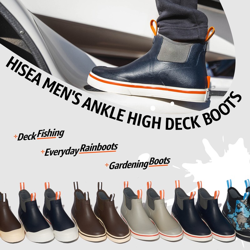 HISEA Men's Fishing Deck Boot Waterproof Sailing Garden Mud Work Ankle Rain Boot gallery