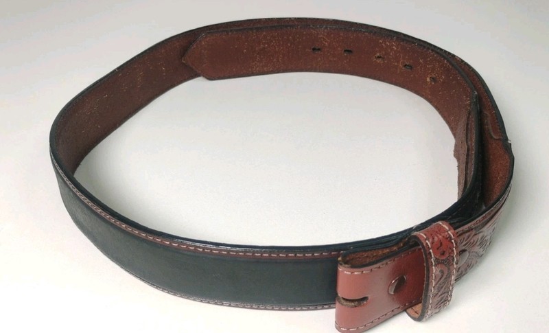 Vintage Floral Scroll Western Belt Cowboy Style Size 42 No Buckle Bonded Leather gallery