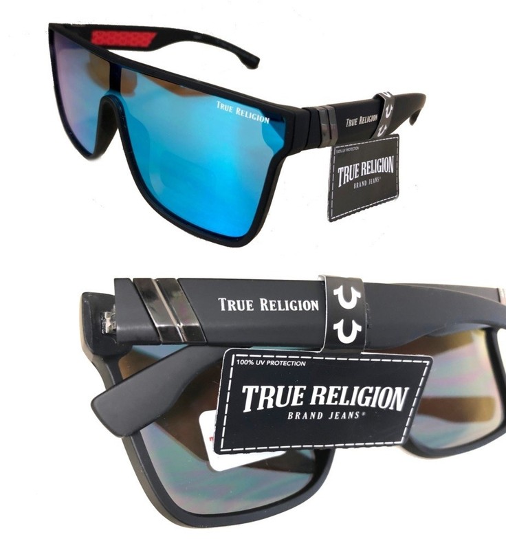 NWT Womens Sunglasses True Religion TRM1799 Black matte/Blue mirror Oversized