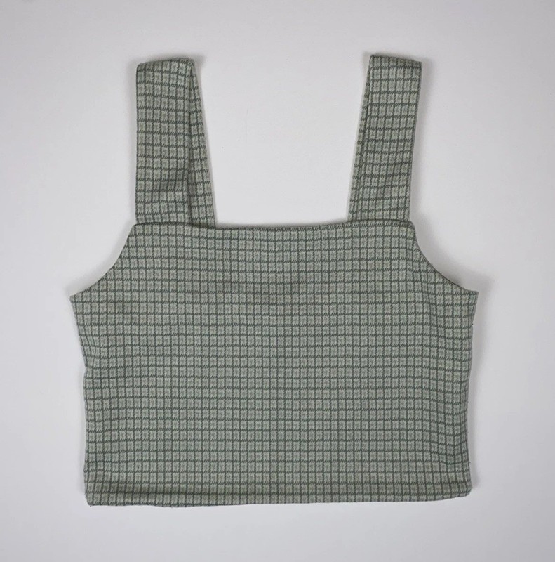 American Eagle Women’s M Green Check Square Neck Cropped Preppy Tank Top
