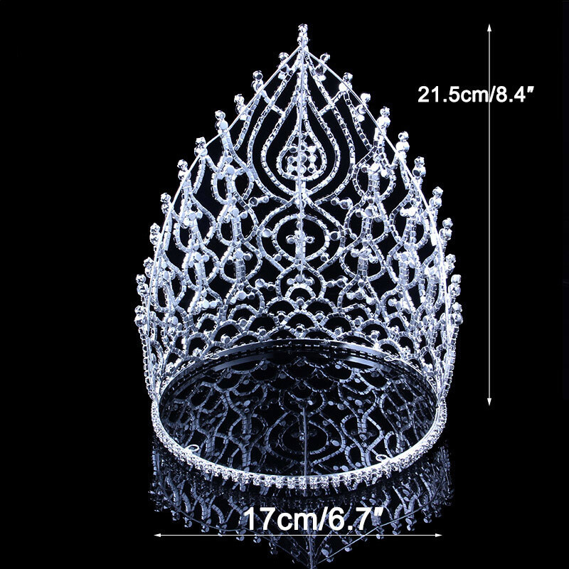 21cm Tall Crystal Huge Tiara Crown Wedding Bridal Queen Pageant Prom gallery