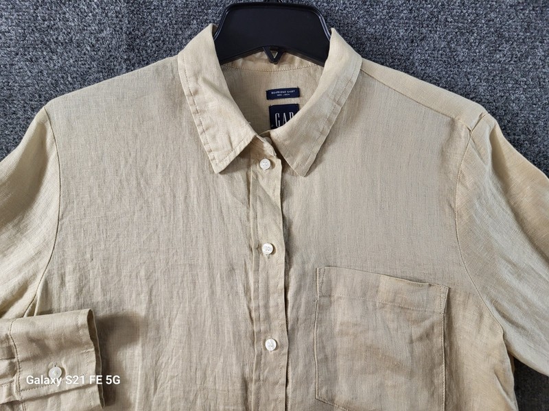GAP Boyfriend Shirt 100% Linen Women S Biege Long Sleeve Button Up Casual Classy gallery