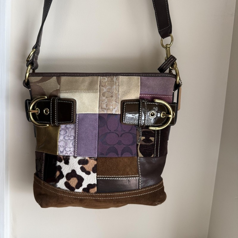 Vintage Coach Bag Womens Medium Patchwork Signature Avary Shoulder Leopard