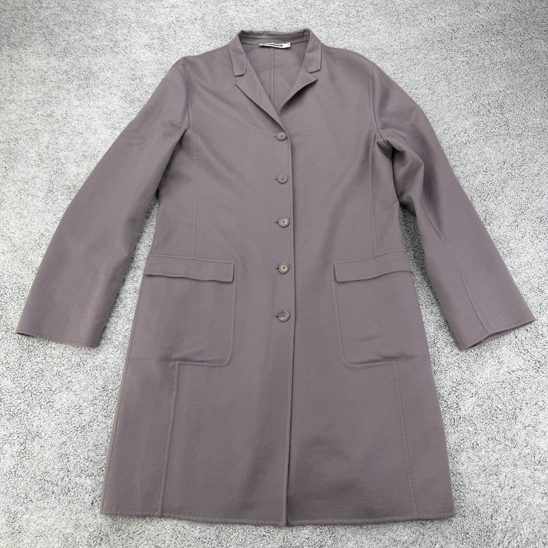 Jil Sander Coat Womens 42 Gray 100% Cashmere Made in Italy Long Button READ