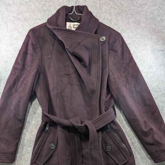 London Fog Heritage Women’s Wrap Trench Wool Coat Jacket Burgundy – LARGE