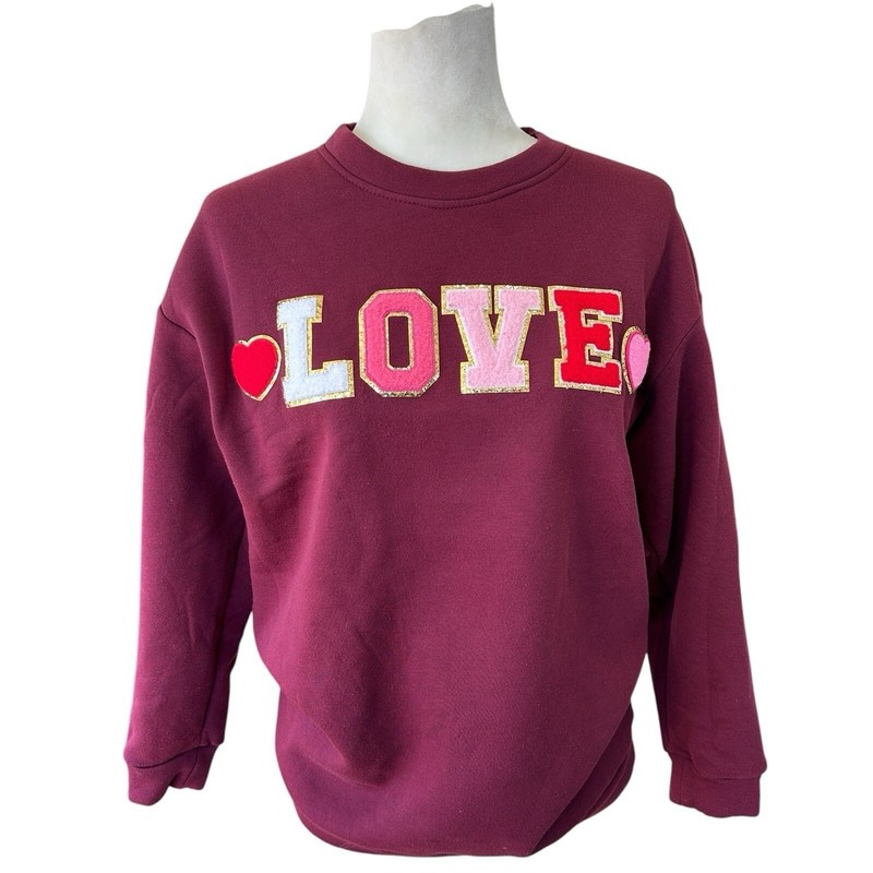 Valentine Love Crewneck Sweatshirt Medium Twee Embroidered Gold Fleece
