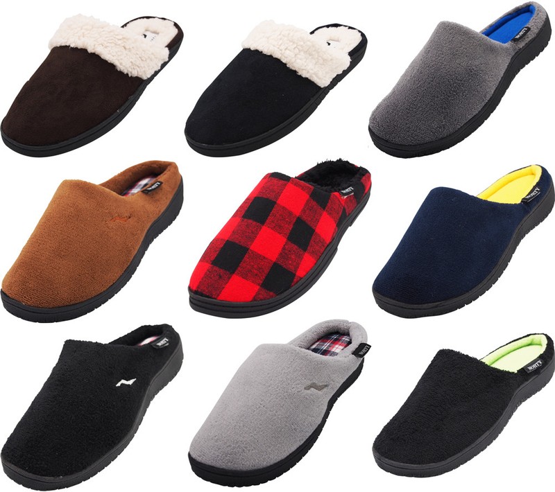 Norty Men’s Slip-On Indoor Outdoor Clog Slippers – Faux Suede/Microfiber/Flannel