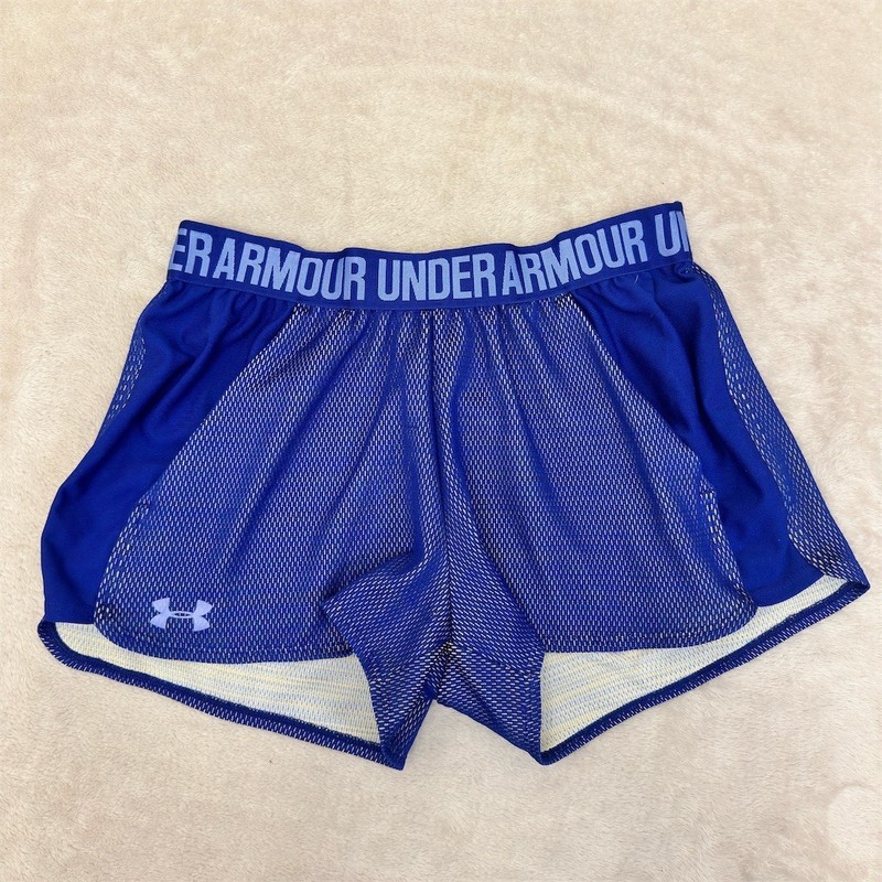 Under Armour HeatGear Play Up Womens Athletic Shorts Blue Logo Waist S