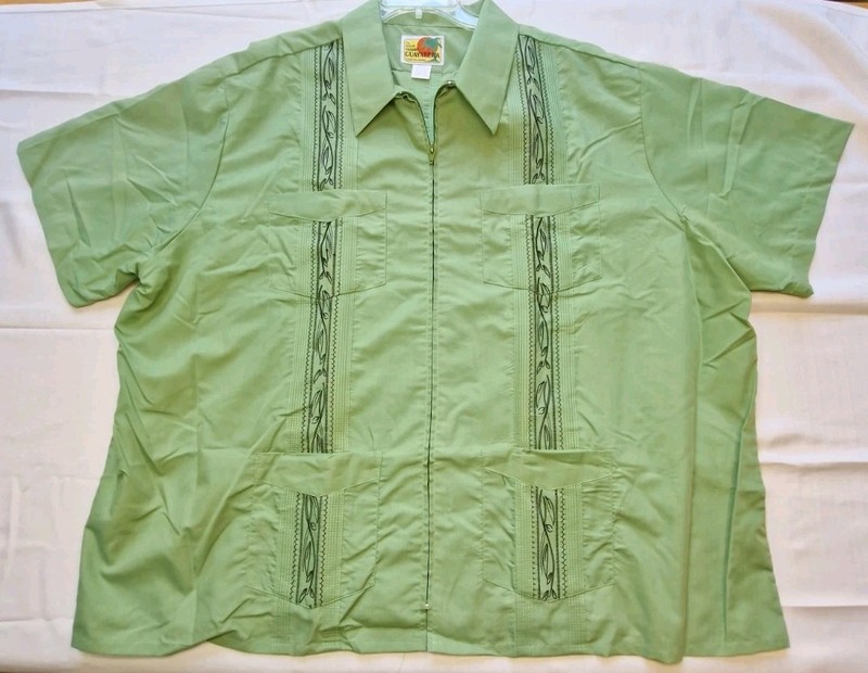 Haband Guayabera Shirt Green Cuban Style Mens 4XL Full Zip Embroidered 4 Pockets