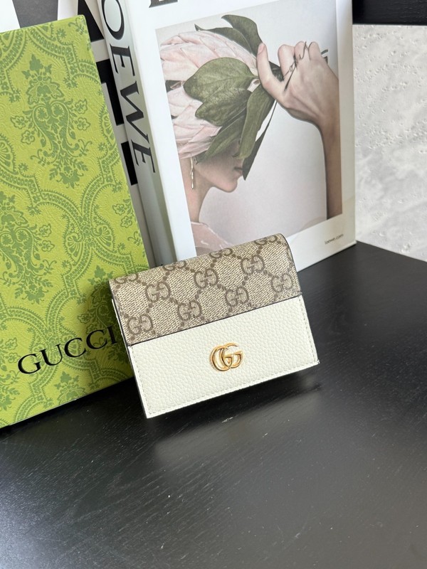 GG Beige Supreme Canvas White Leather Marmont Wallet