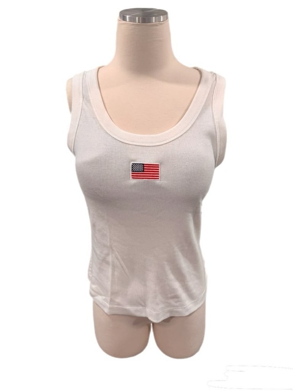 Universal Threads American Flag White Ribbed Fitted Tank Top Full Length XL Size