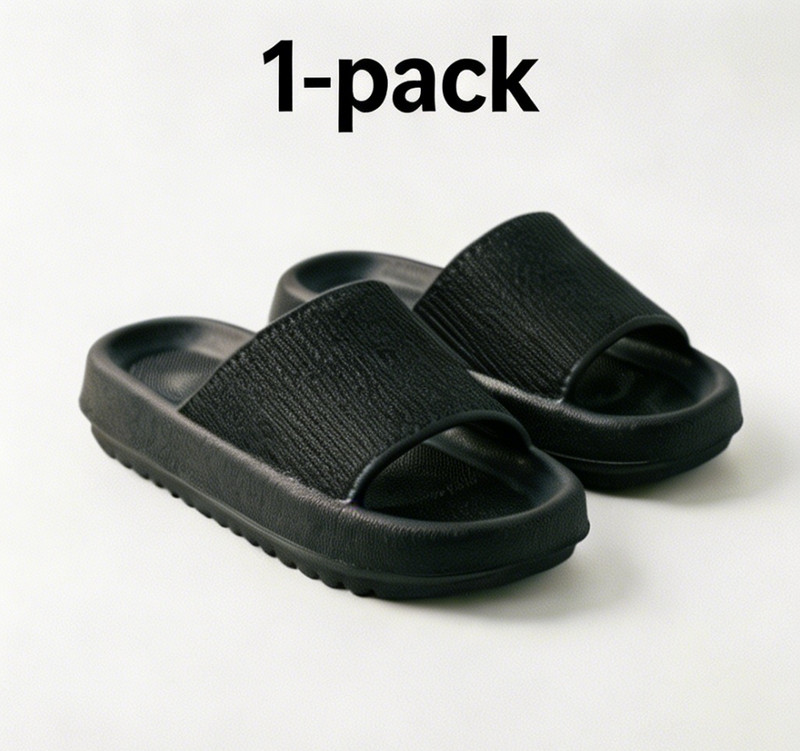 Black Textured Cloud Slides EU 40 USW8.5/M7 Non-Slip Thick Sole House Slippers