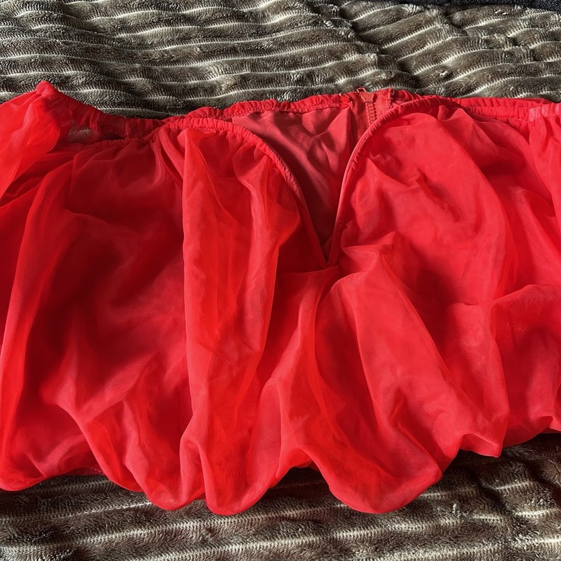 Red Sheer Chiffon Sweetheart Puff Long Sleeve Ruched Cropped Blouse Plus 3XL gallery