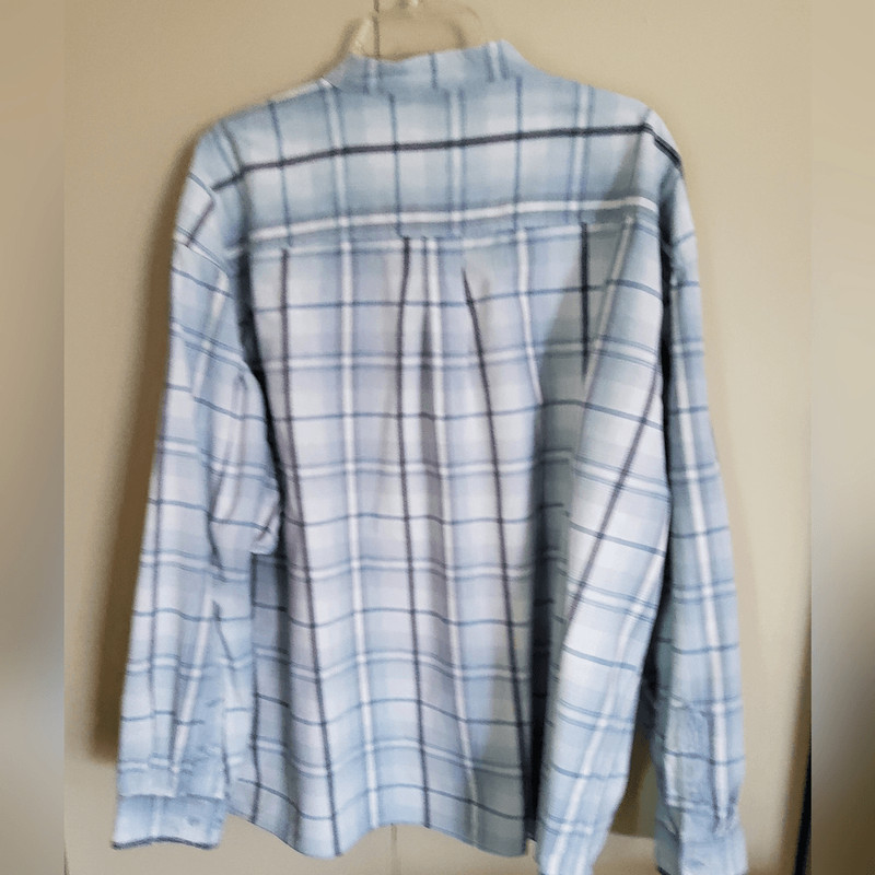 M2 FADED Glory Blue Plaid Men's Button Up Shirt w Band Collar & Long Sleeves gallery