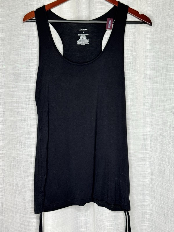 Adore Me Tank Top Womens Size Large Black Ruched Sides Racerback Sleeveless NEW