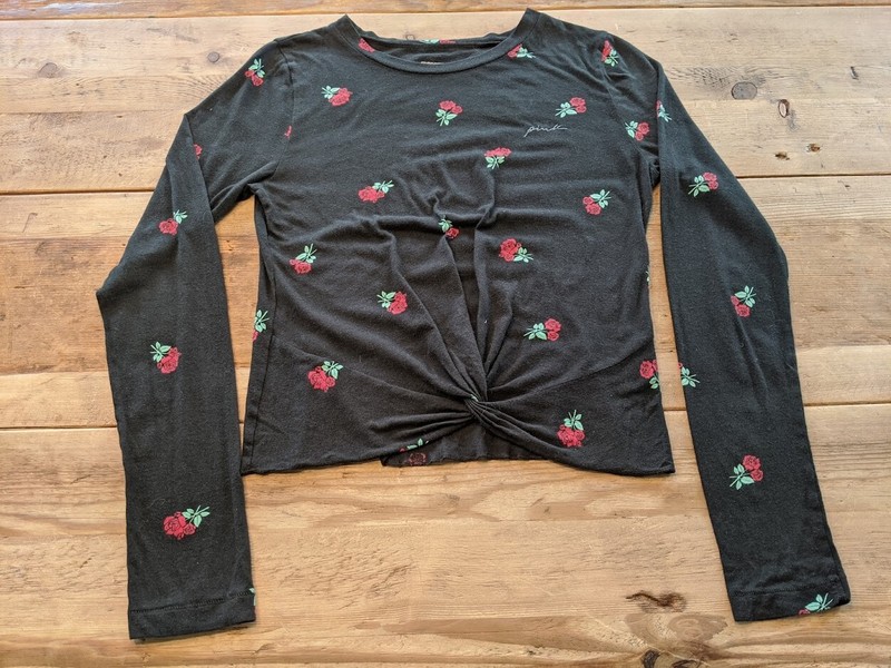 PINK Victoria’s Secret Black Rose LARGE Girlfriend Twist Front Long Sleeve Top