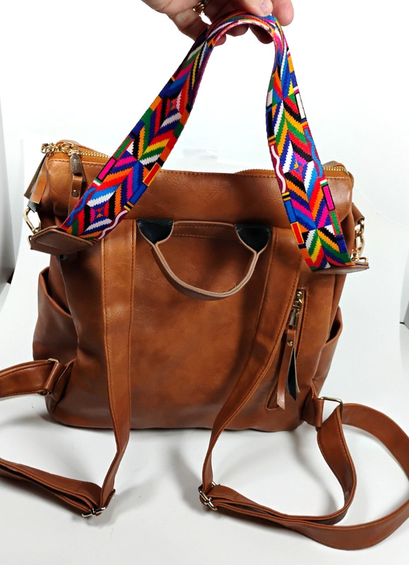 Modem & Chic Cognac Convertible Backpack Purse Boho Reversible SW Strap gallery