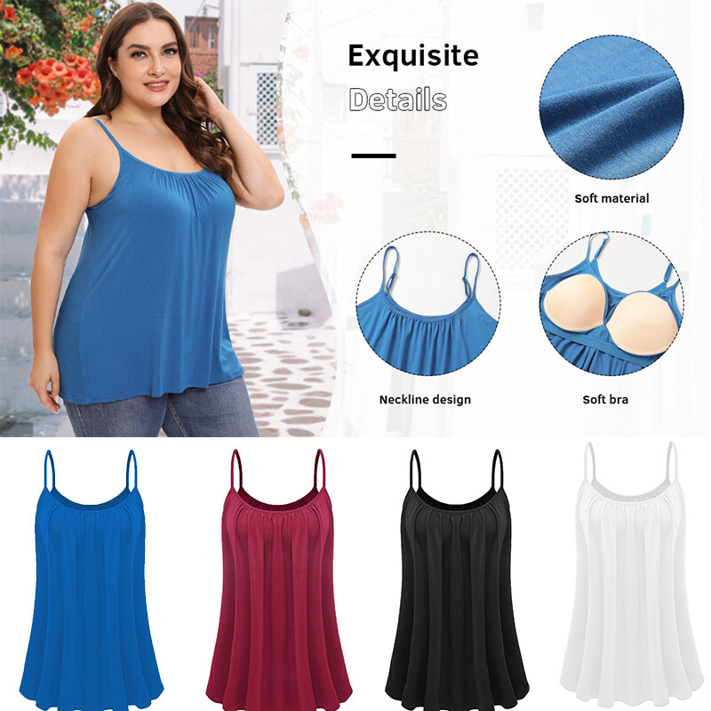 Women Swing Flowy Cami Built in Pad Bra Spaghetti Strap Tank Tops Vest Plus Size gallery
