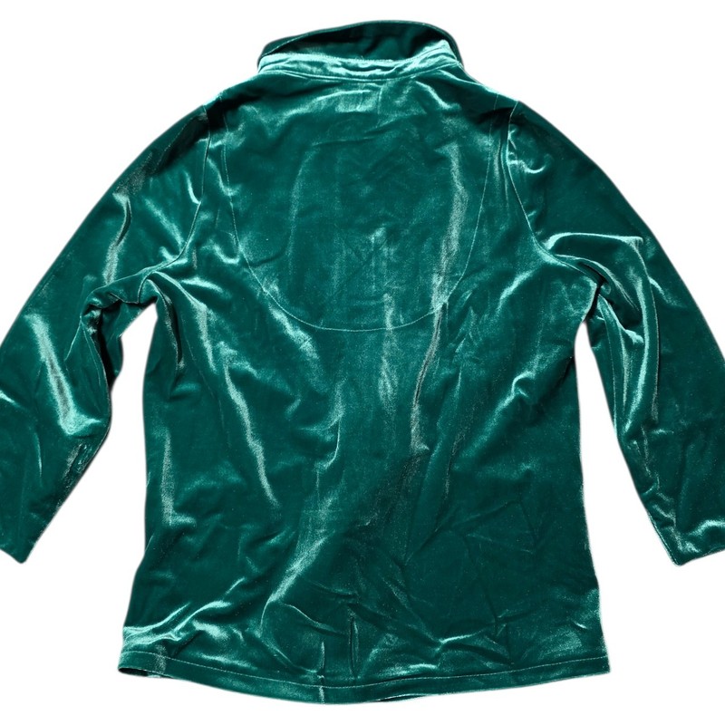 Gretchen Scott Twist & Shout Top Emerald Green Velvet Gold Button Pink Lining S gallery