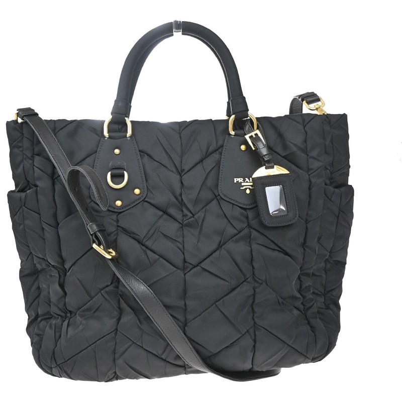PRADA Logo Tessuto Gaufre 2Way Shoulder Bag Nylon Leather Black SHW 75KP251