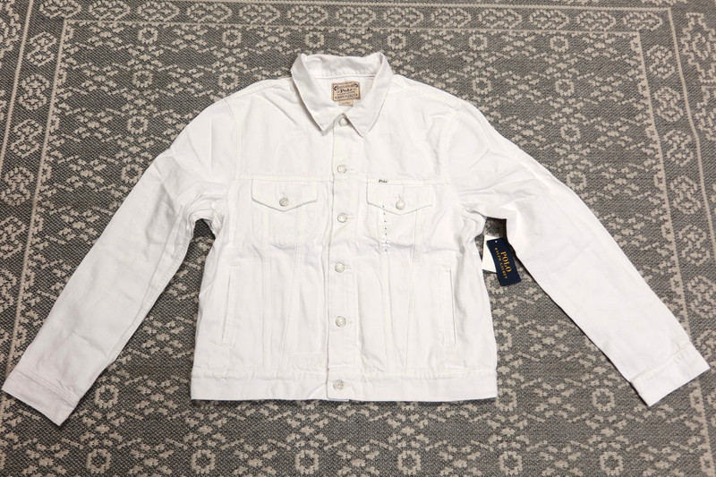 Polo Ralph Lauren Mens Original Distressed Denim Trucker Jacket – LARGE – White