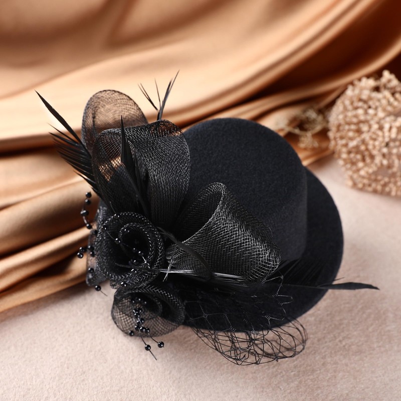 Girls Mini Fascinator Hat Black Top Veil Little Girl Tea Party Birthday Decor gallery