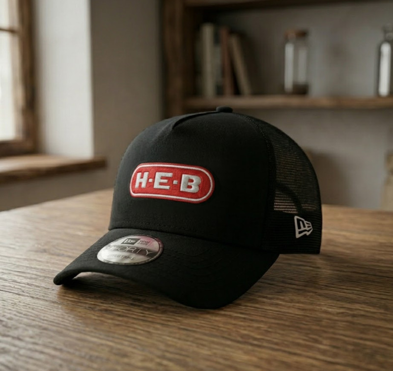 HEB Logo Flat Embroidered Trucker Hat Premium Stitch Adjustable Black Cap gallery