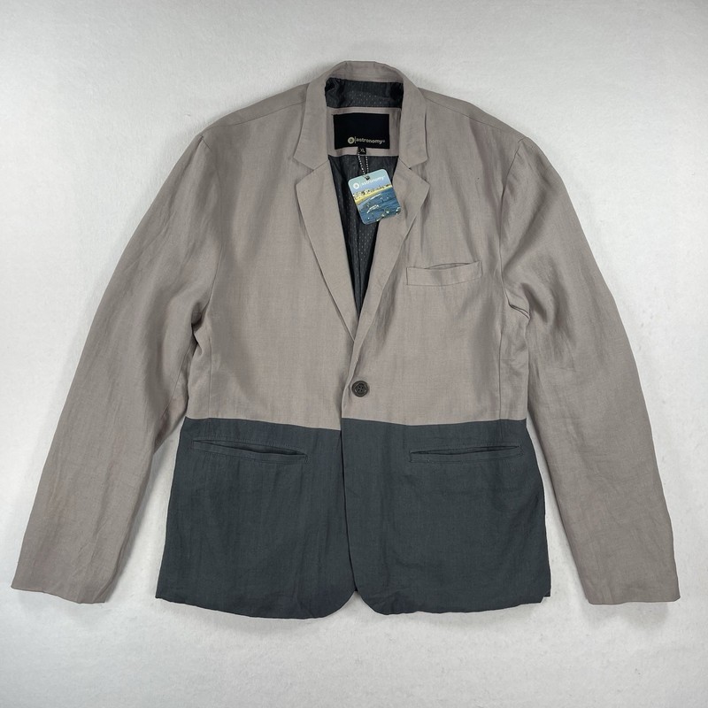 Astronomy Blazer Men’s XL Beige Color Block Linen Blend Formal Business NWT