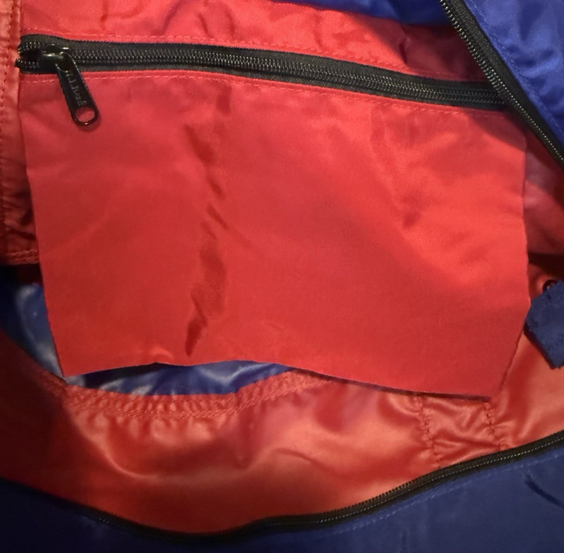 Vtg LL Bean NYLON Lg Tote Bag Zipper Blue Red "Outdoor School" Patch 90s 2 AVAIL gallery