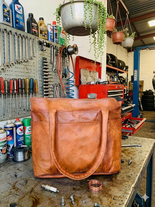 14″ Women’s Genuine Reliable Goat Leather Tote Shopping Handmade Bag