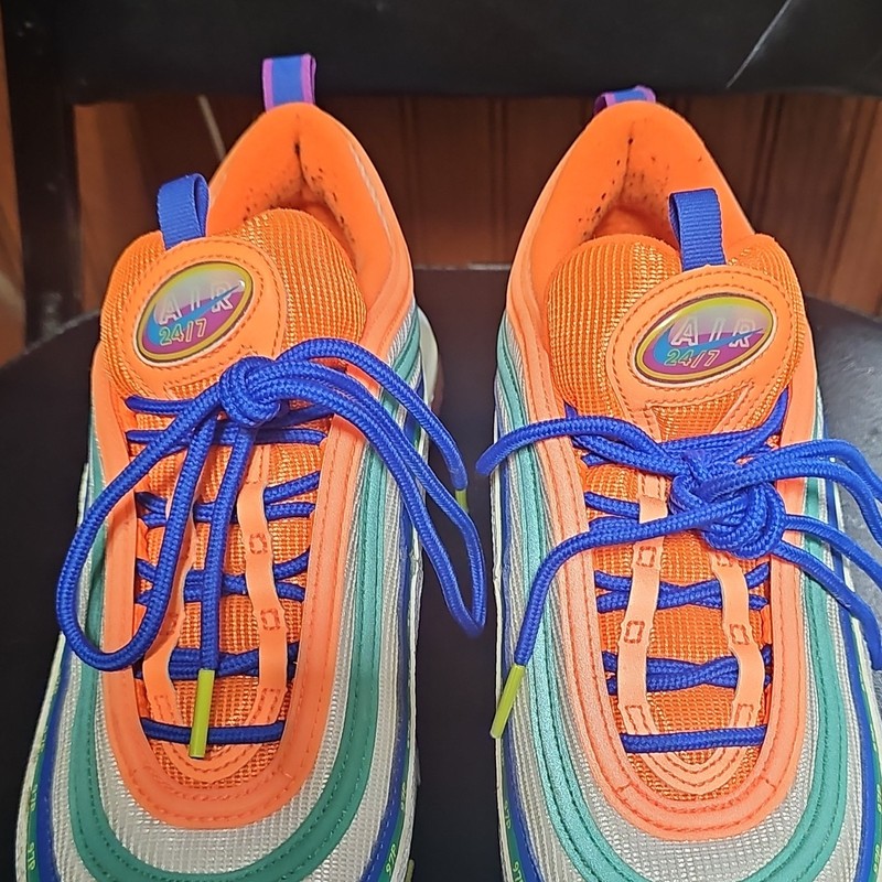 Nike Air Max 97 Men’s Low Top Lace Up Athletic Sneaker Orange Blue Green