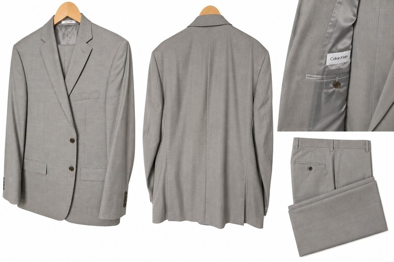 Calvin Klein Men’s 2-Piece Suit – 46R Jacket – 38W x 28L Pants – Light Gray –…