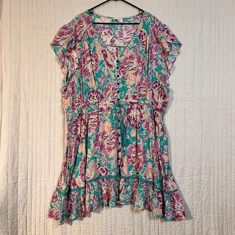 Proud Poppy Summer Dress Pink Multi Floral Womens Plus Sz 18 Ruffle Australia