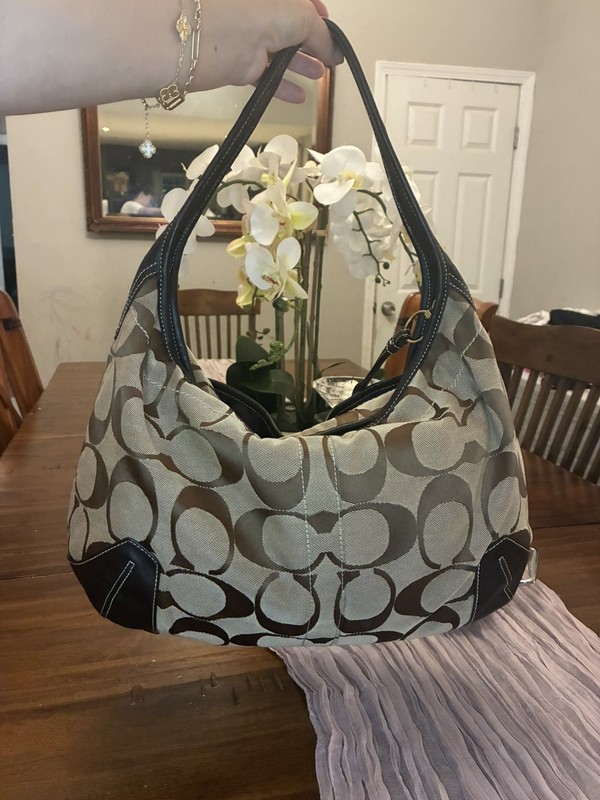 Vintage Y2K Coach Ergo Signature Hobo Bag Womens Khaki 10764 Canvas Leather Trim gallery