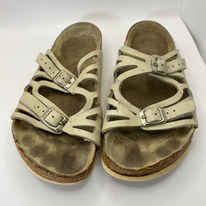 Birkenstock Sandals EU 38 W7 Granada Soft Footbed Beige Leather - needs TLC gallery