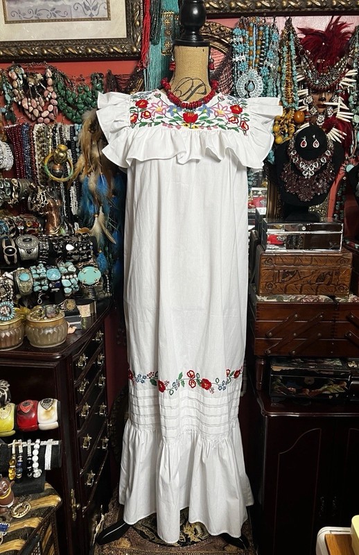 Mi Gorgondrina White Rare Renina Blanca Arroya Embroidered Dress Mexico M