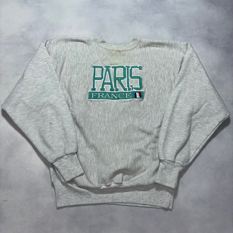 Vintage 90s Paris France Crewneck Sweatshirt Men’s Large Grey Reverse Weave USA