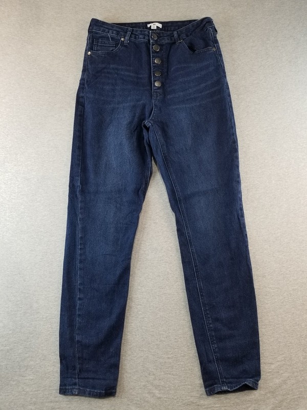 BP. Jeans Womens Sz 31 5 Button High Waist Dark Wash Normcore Cute Comfy Stylish