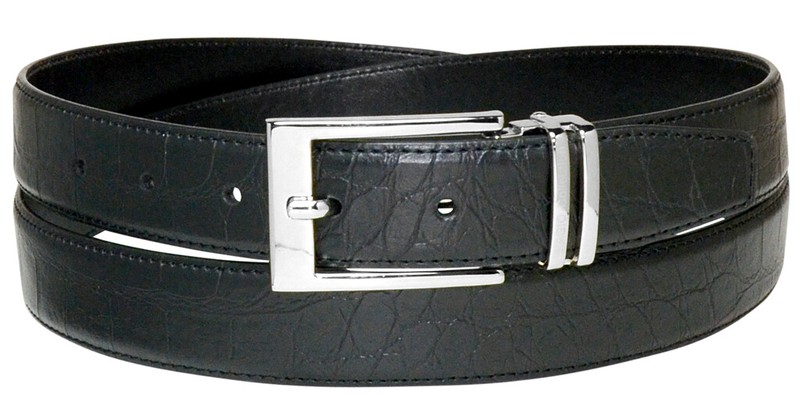 Croc Pattern Crocodile Embossed Belts Bonded Leather Men’s Belt Silver-Tone Bckl