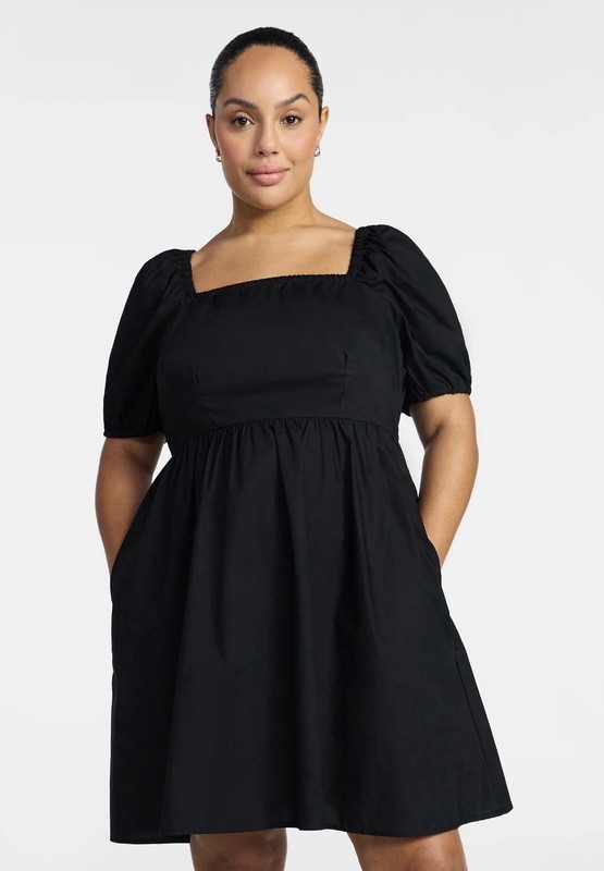 Women’s Black Tie Back Mini Dress Puff Sleeves, size XL wedding Formal Bow Prepp